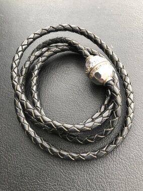 Handmade Silpada Designs Leather, Sterling Silver, CZ Wrap Bracelet